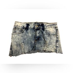 Rebel Love Acid Wash Distressed Mini Skirt L 7/8 Rhinestone